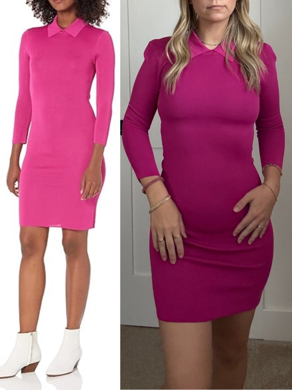 Trina Turk Bookish Fuchsia Barbie Pink Collared Knit 3/4 Sleeve Mini Dress